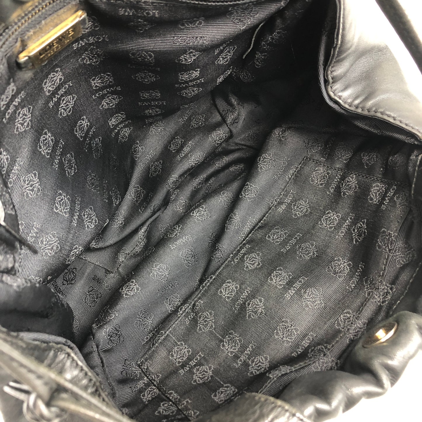 LOEWE Anagram Drawstring Handbag Black Vintage nggky5