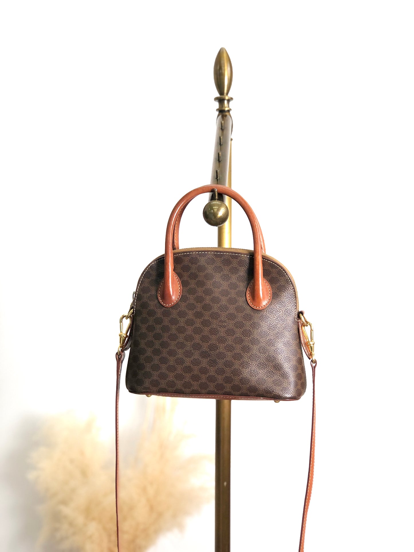 CELINE Macadam Two-way Handbag Shoulder bag Brown Vintage 764h73