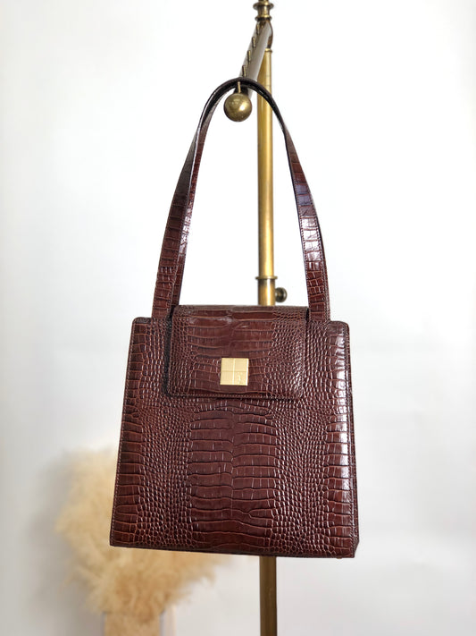 Yves Saint Laurent YSL Logo Handbag Brown Vintage 2xrtap
