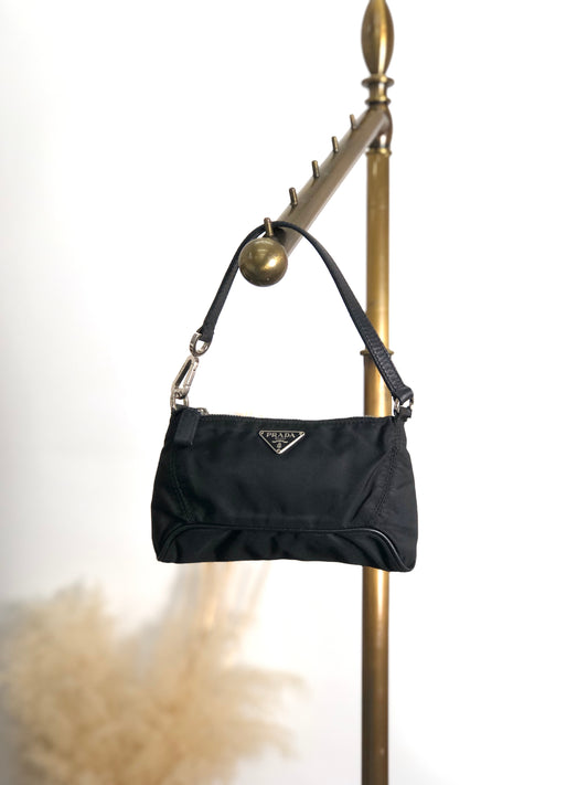 PRADA Tessuto Triangle Logo Small Handbag Black Vintage m8ysg8
