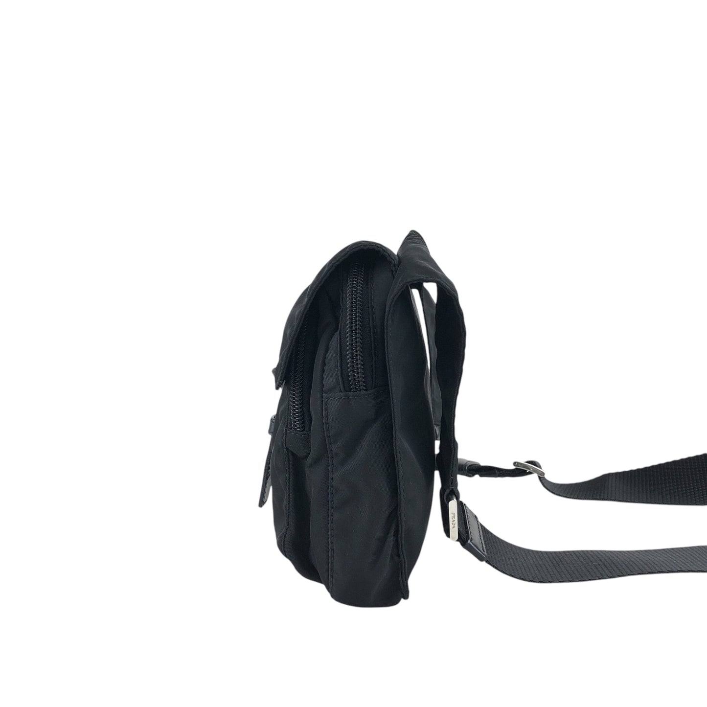 PRADA Triangle Logo Front Buckle Shoulder bag Black Vintage 3nuzig