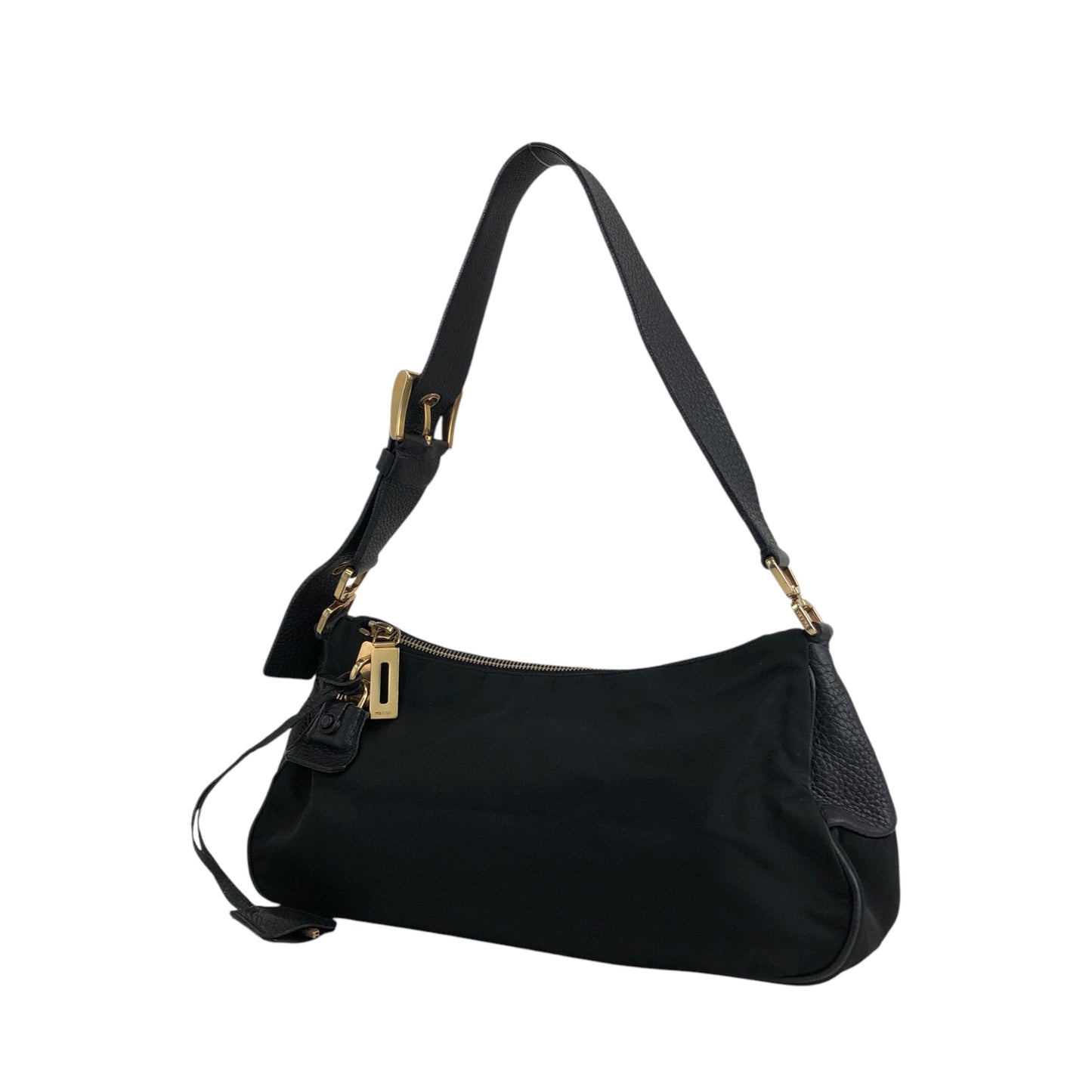 PRADA Triangle Logo Padlock Shoulder bag Black Vintage diw6aj