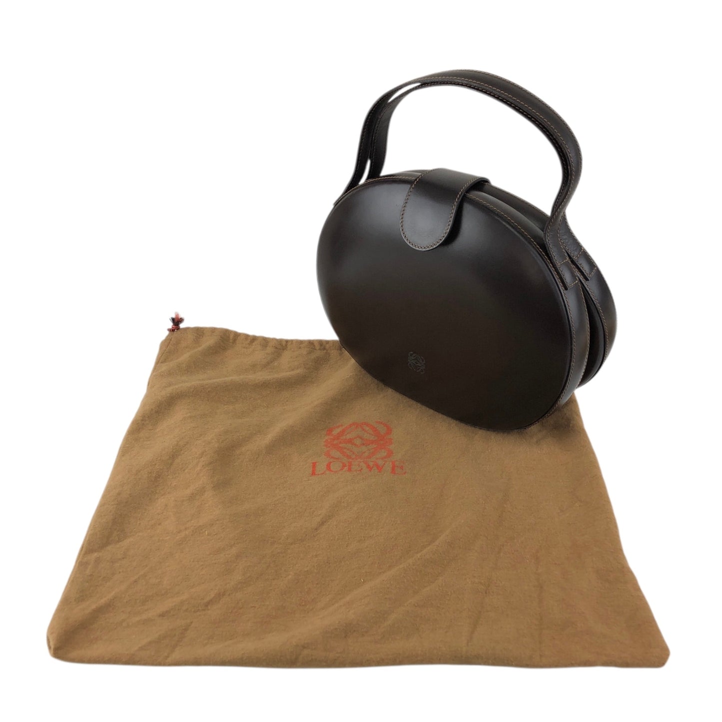 LOEWE Logo Embossed Round Handbag Brown Vintage pyjsv4