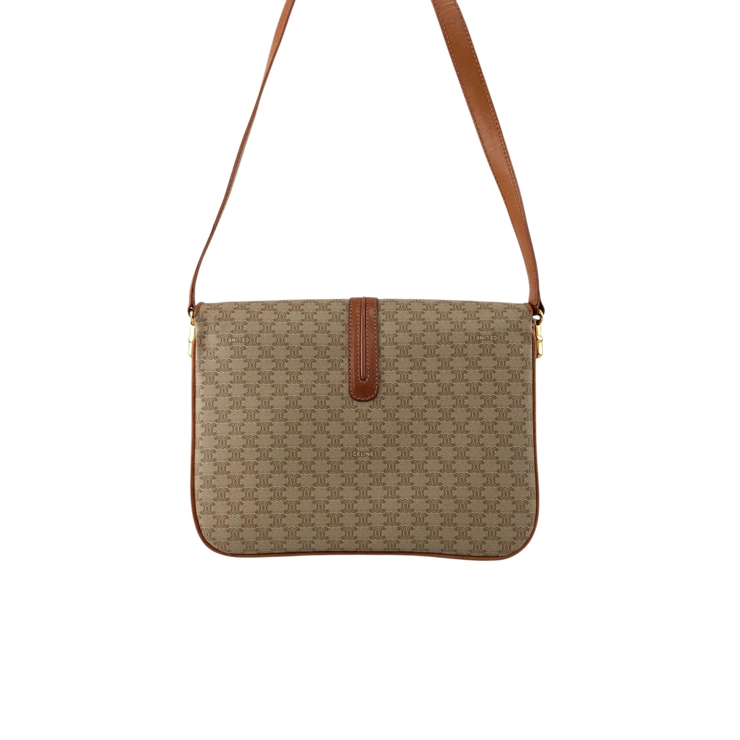 CELINE Macadam Front Buckle Shoulder bag Beige Vintage ezjmir