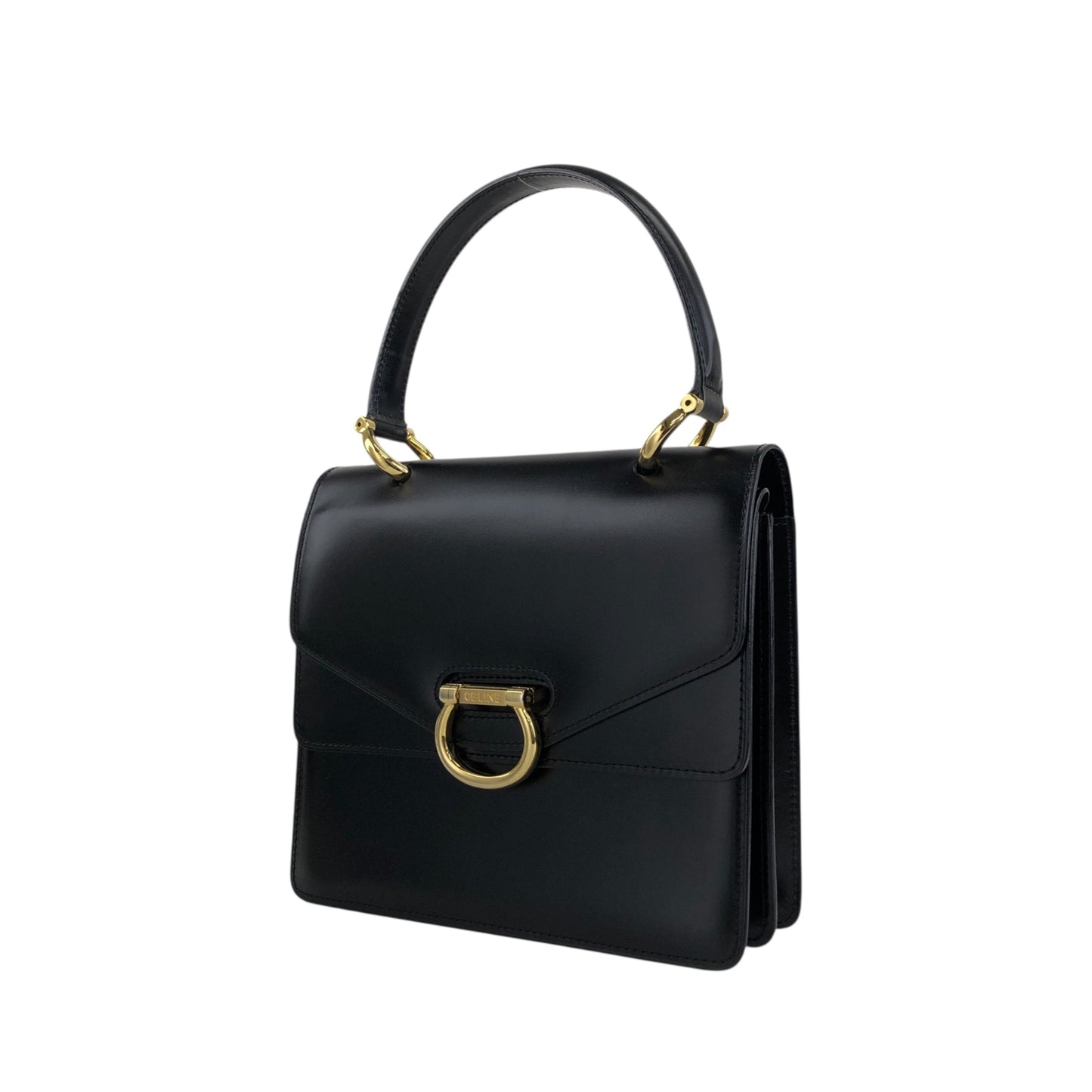 CELINE Horse Bit Double Flap Handbag Black Vintage nrxerm