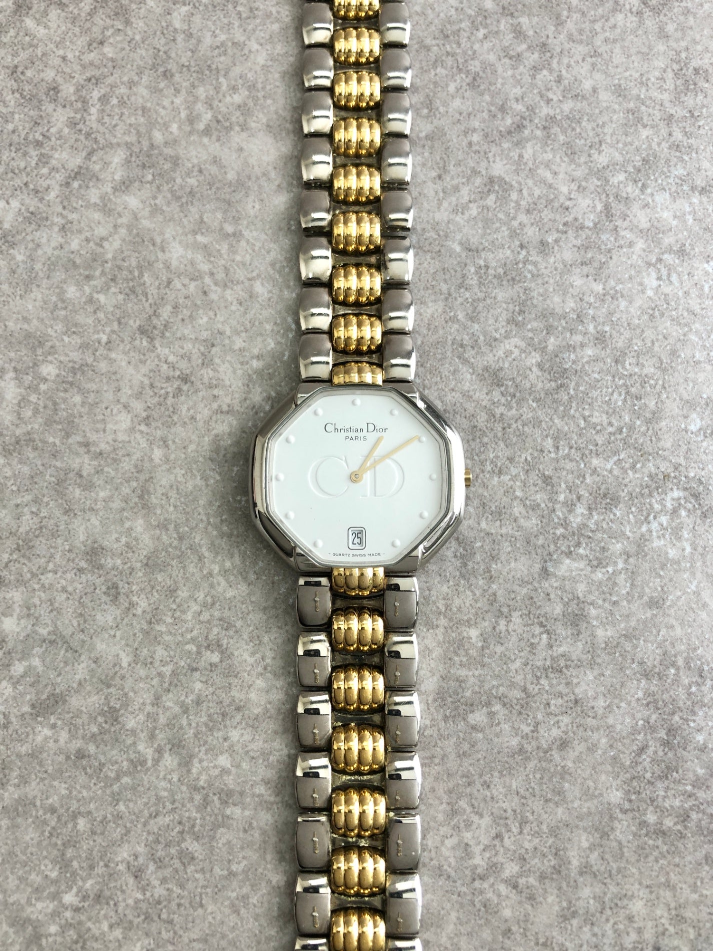 Christian Dior Octagon Watch Silver×Gold Vintage enrkhj