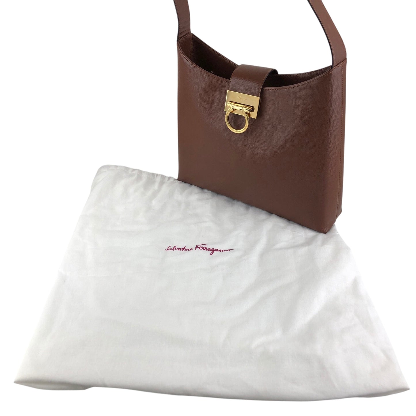 Salvatore Ferragamo Gancini Shoulder bag Brown Vintage xfdst7