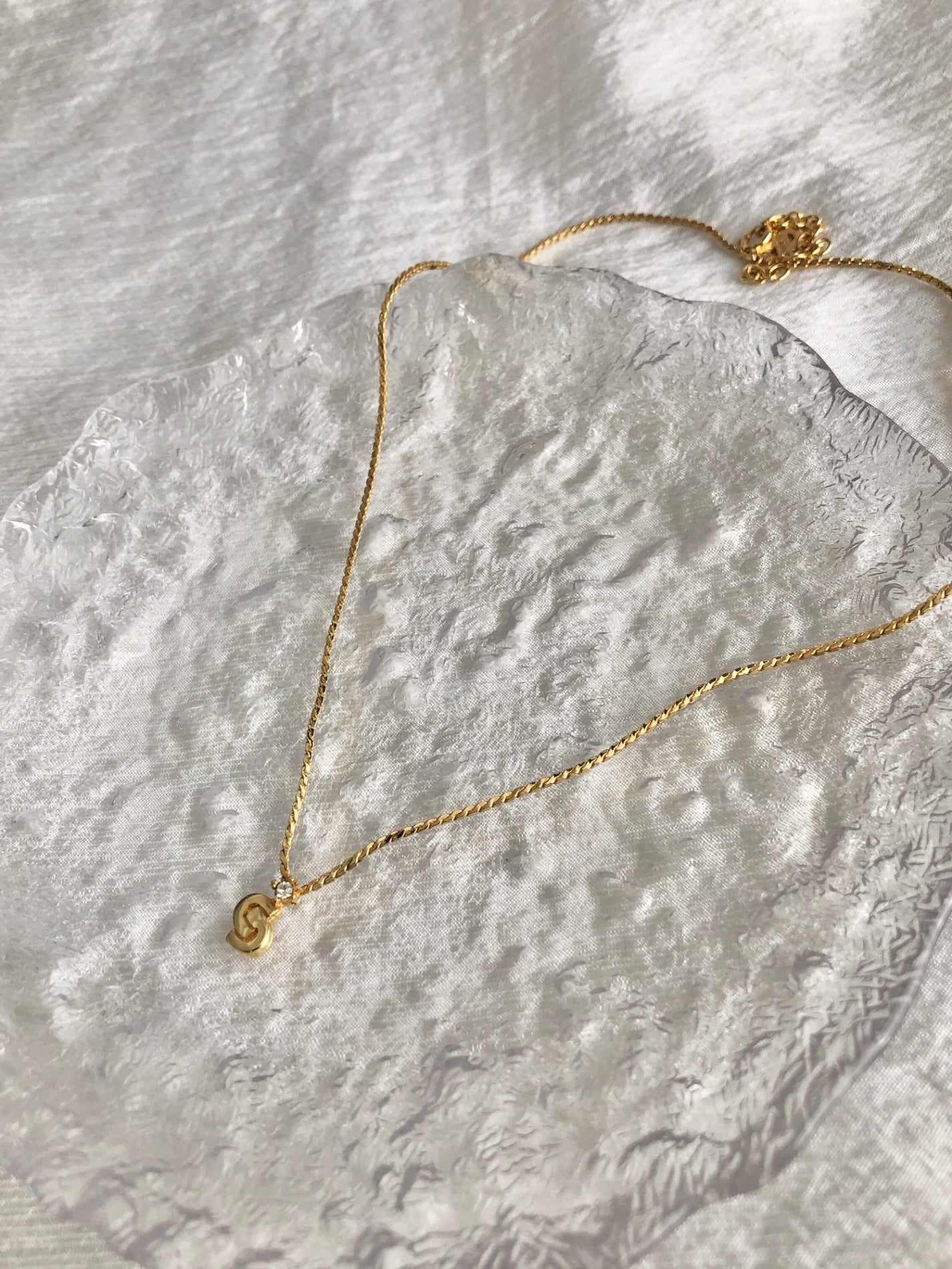 Christian Dior CD Logo Rhinestone Necklace Gold Vintage ku6w87