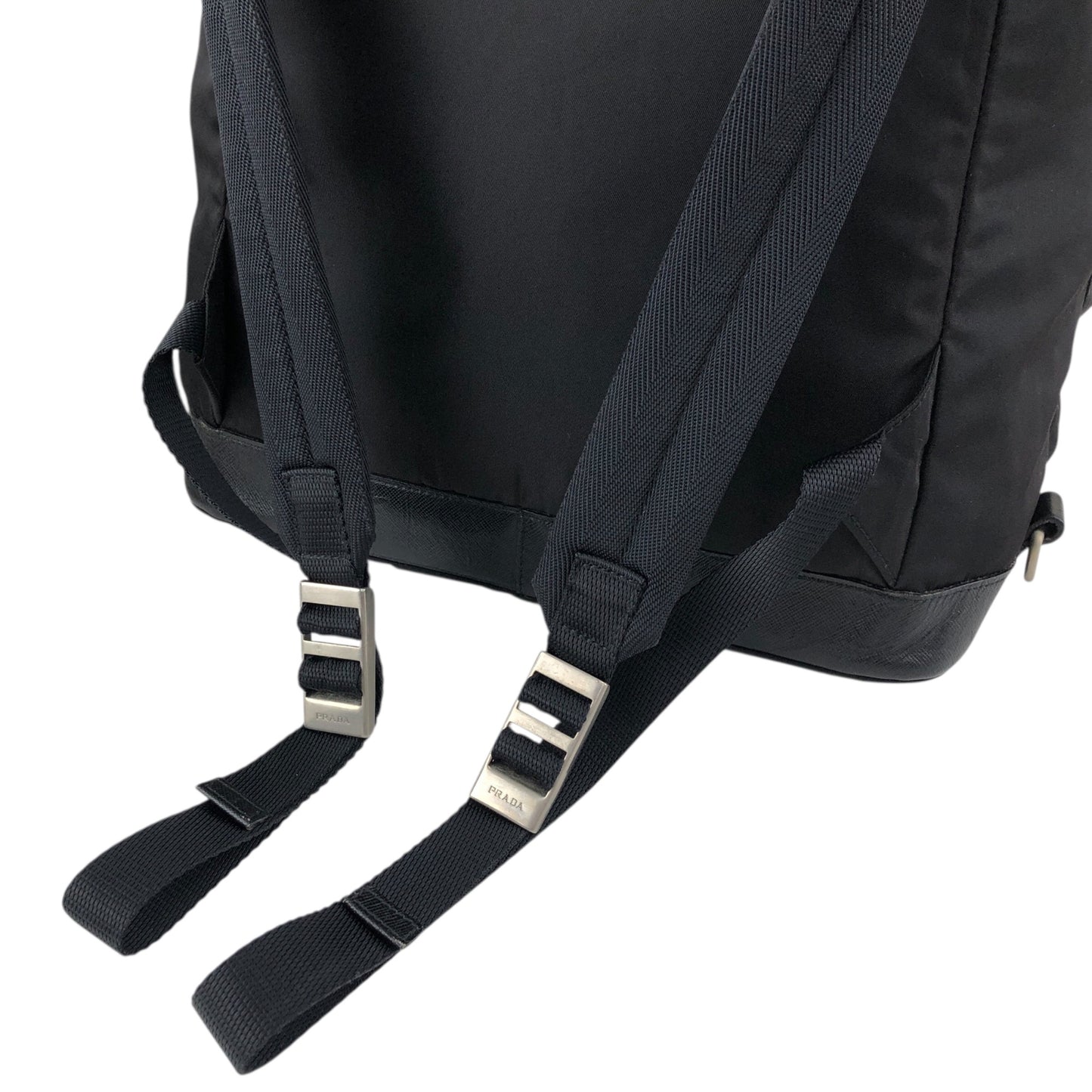 PRADA Tessuto Triangle Logo Front Buckle Backpack Black Vintage pyct8y