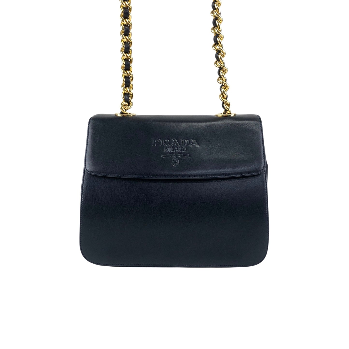 PRADA Logo Chain houlder bag Black Vintage 8snhrv
