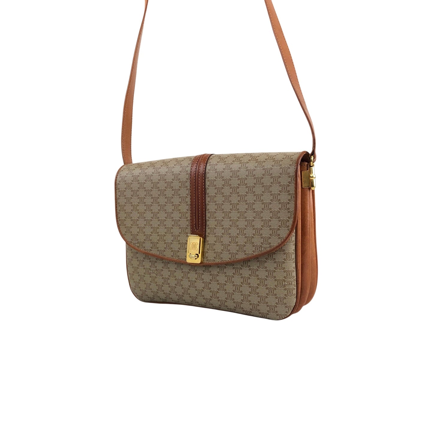 CELINE Macadam Front Buckle Shoulder bag Beige Vintage ezjmir