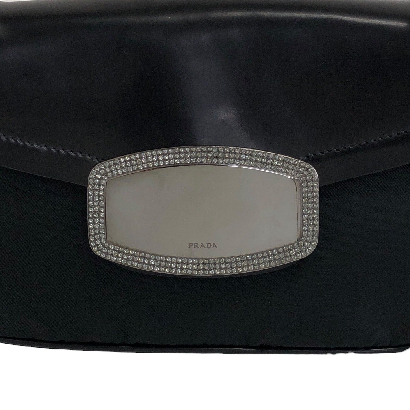 PRADA Logo Rhinestone Chain Handbags Black Vintage y8bzmh