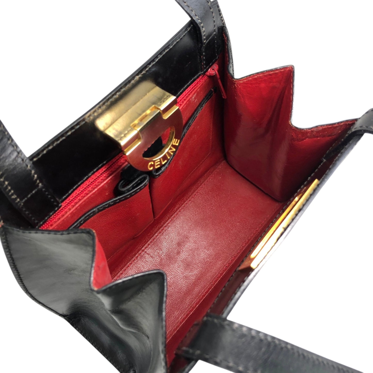 CELINE Horse Bit Two-way Handbag Shoulder bag Black Vintage my57ac