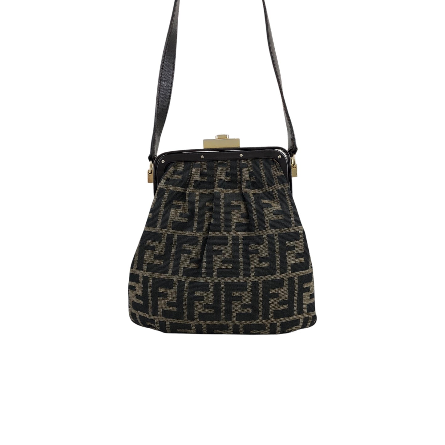 FENDI Zucca Metal Clasp Shoulder bag Brown Vintage kkfpvd
