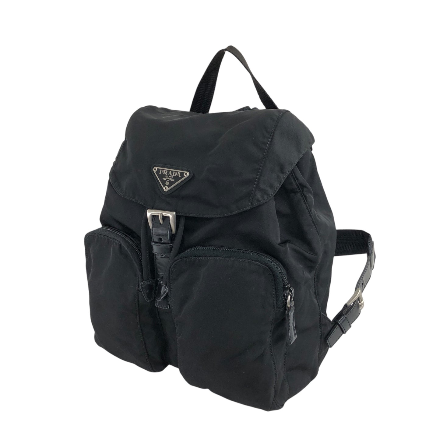PRADA Triangle Logo Double Pocket Backpack Black Vintage mxtwf5
