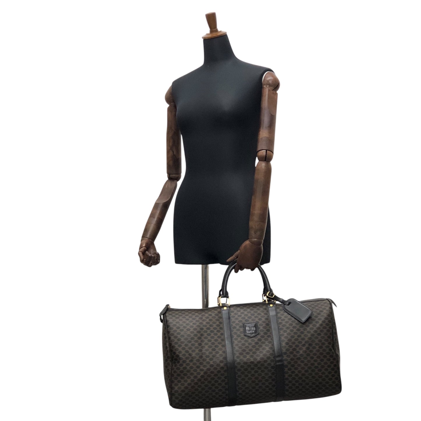 CELINE Macadam Blason Boston bag Handbag Black Vintage 65wsnj