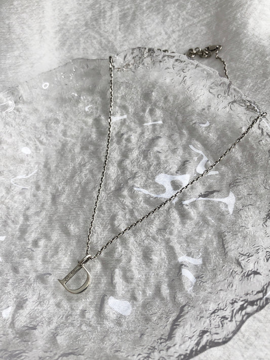 Christian Dior D Motif Necklace Silver Vintage 2nmbuw