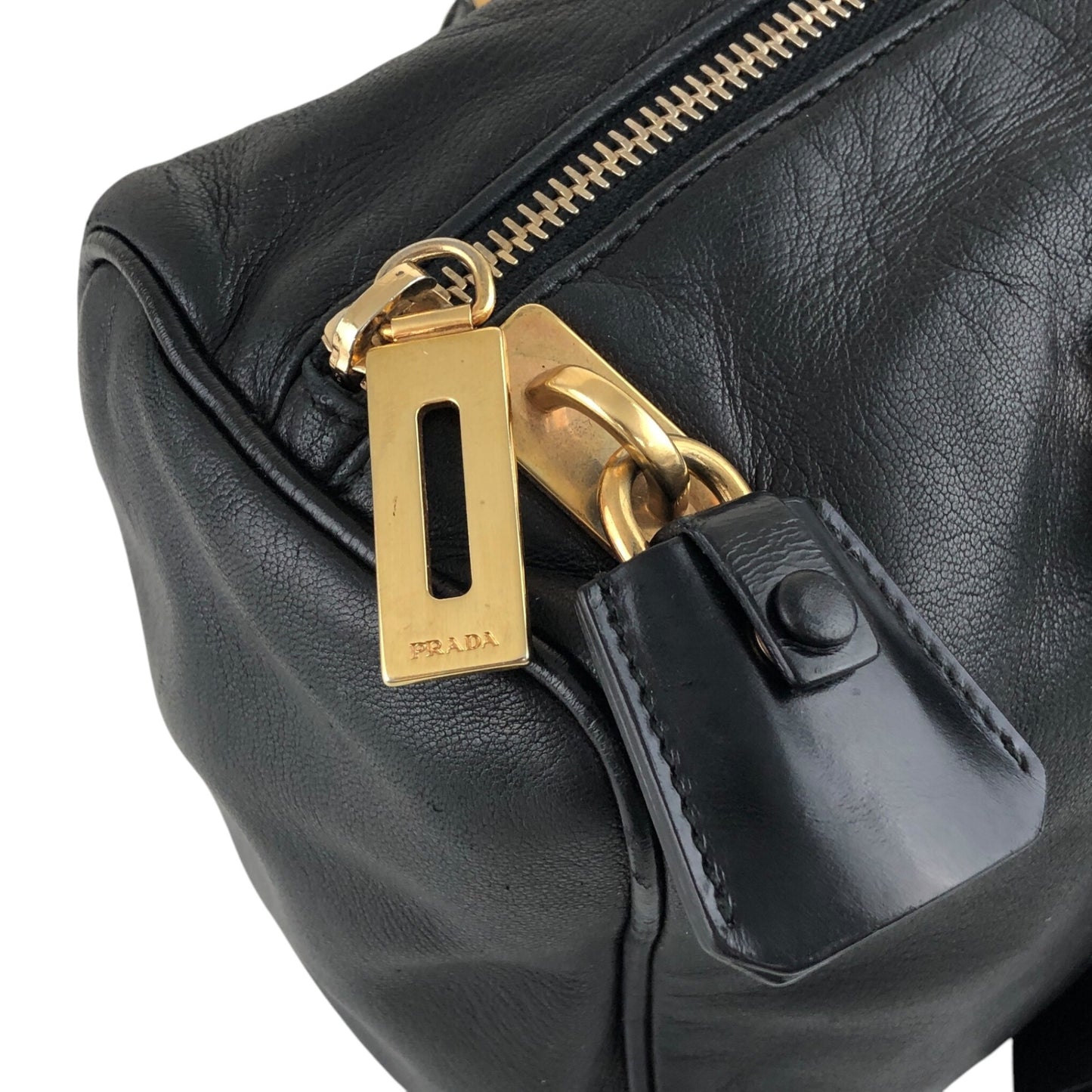 PRADA Logo Embossed Handbag Black Vintage fu6tga