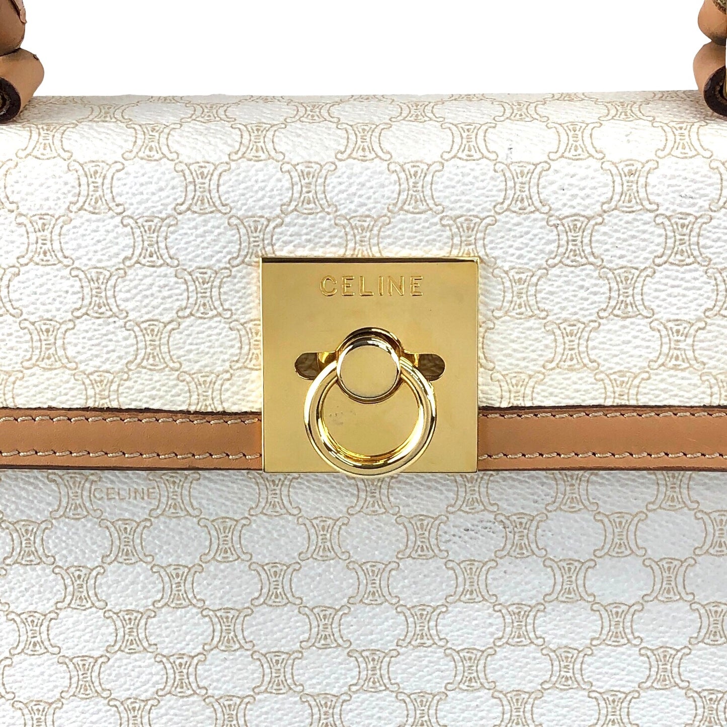 CELINE Macadam Gancini Two-way Top Handle Handbag Shoulder bag White Vintage 5gy5ms