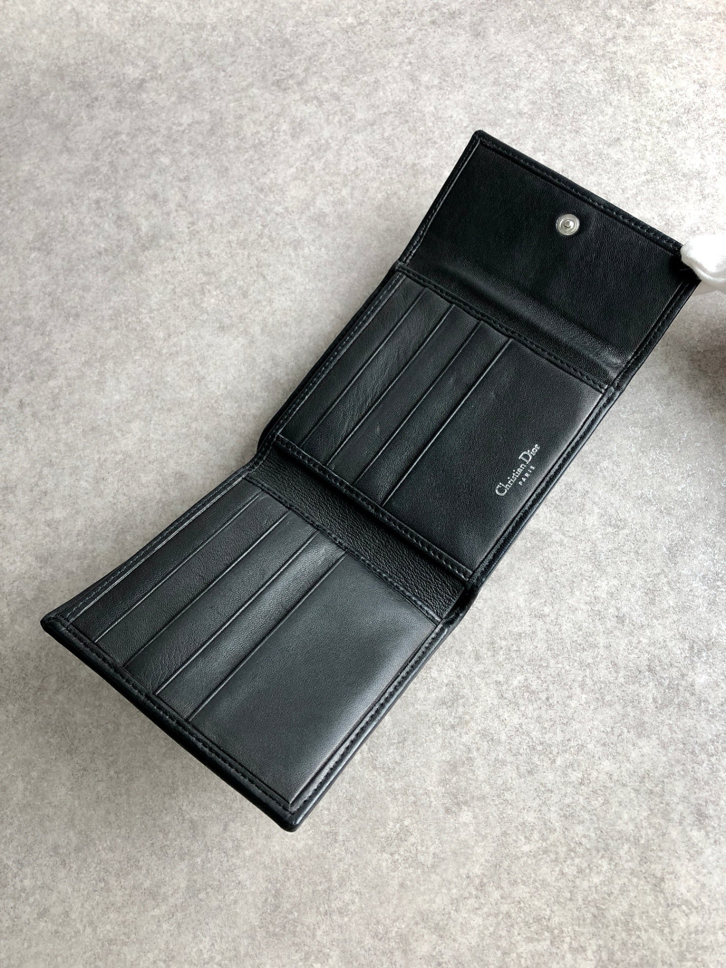 Christian Dior Cannage Folded Wallet Black Vintage 7hrhuv