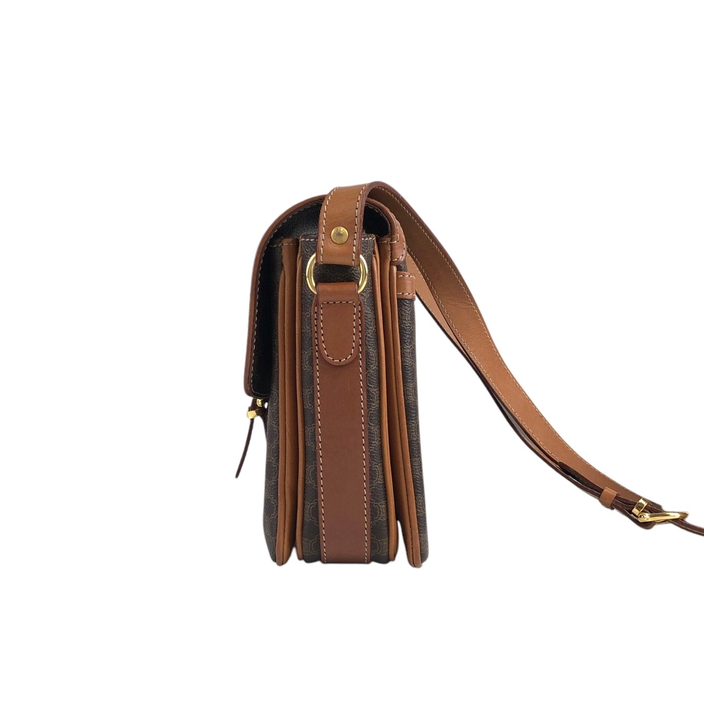 CELINE Macadam Blason Front Buckle Shoulder bag Brown Vintage yanyh7