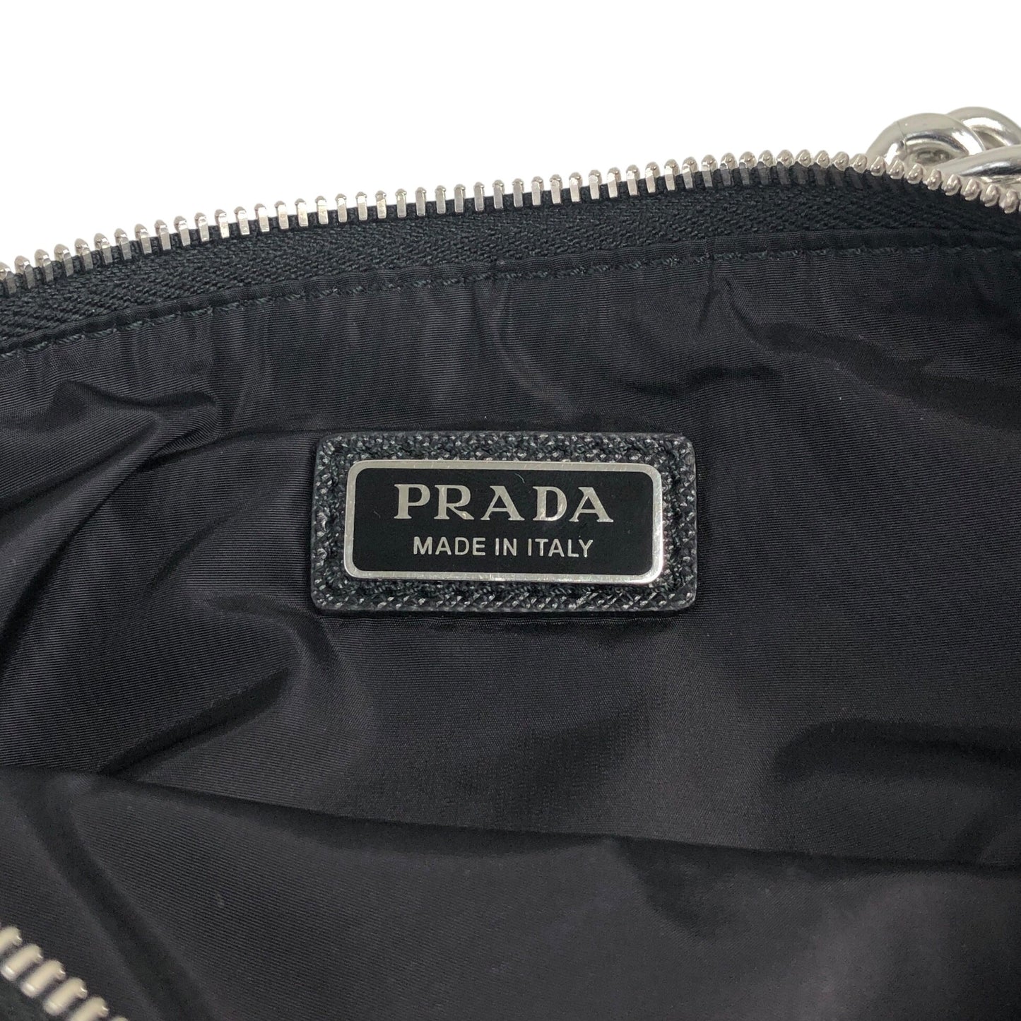 PRADA Triangle Logo Chain Small Handbag Pouch Black Vintage vhizxb