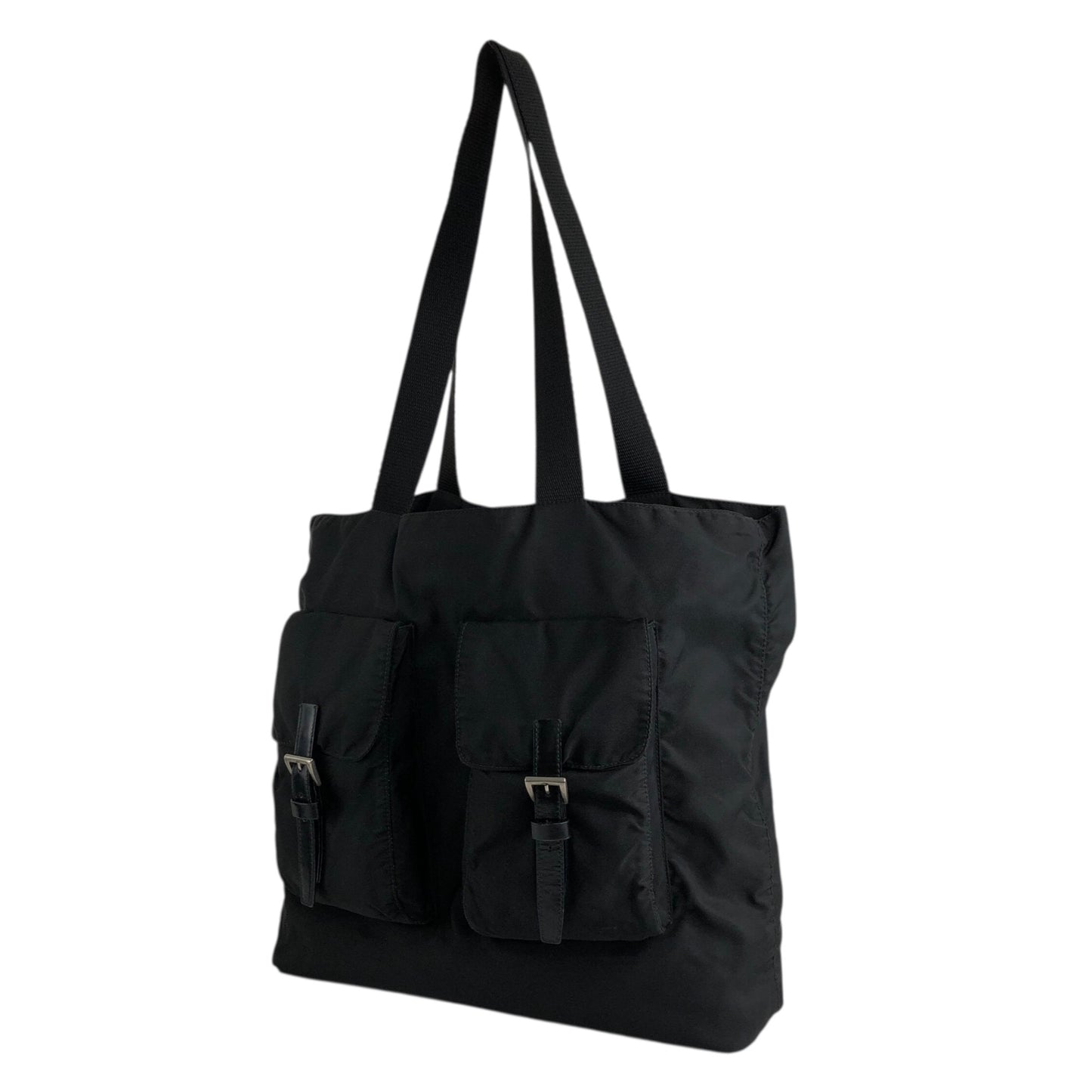 PRADA Triangle Logo Double Pocket Totebag Black Vintage ezms23