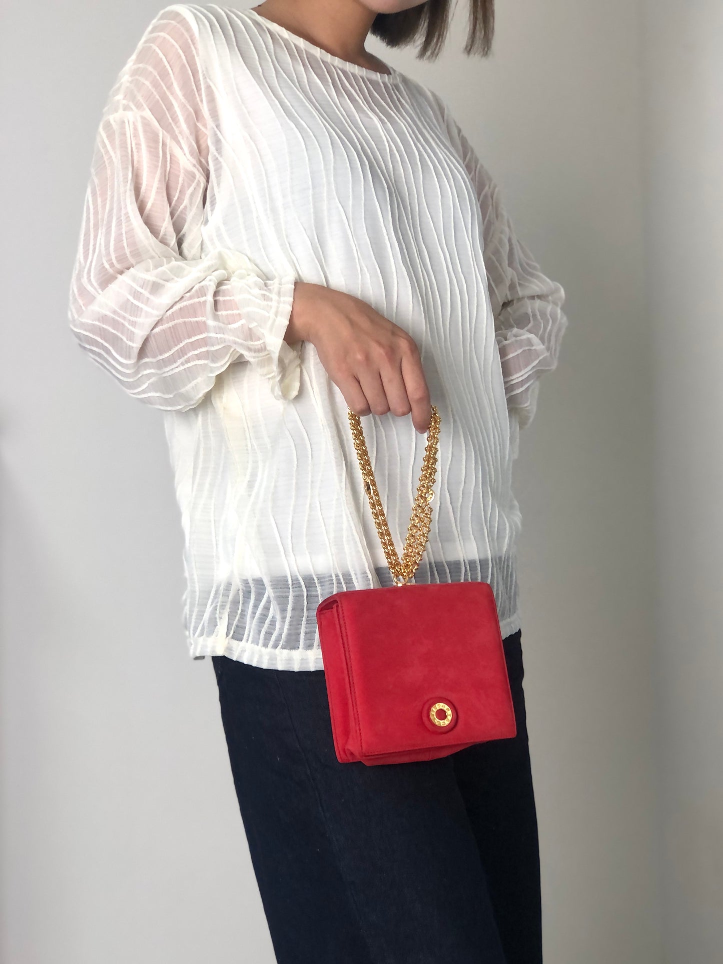 Tiffany & Co. Logo Small Chain Handbag Red Vintage gphne8