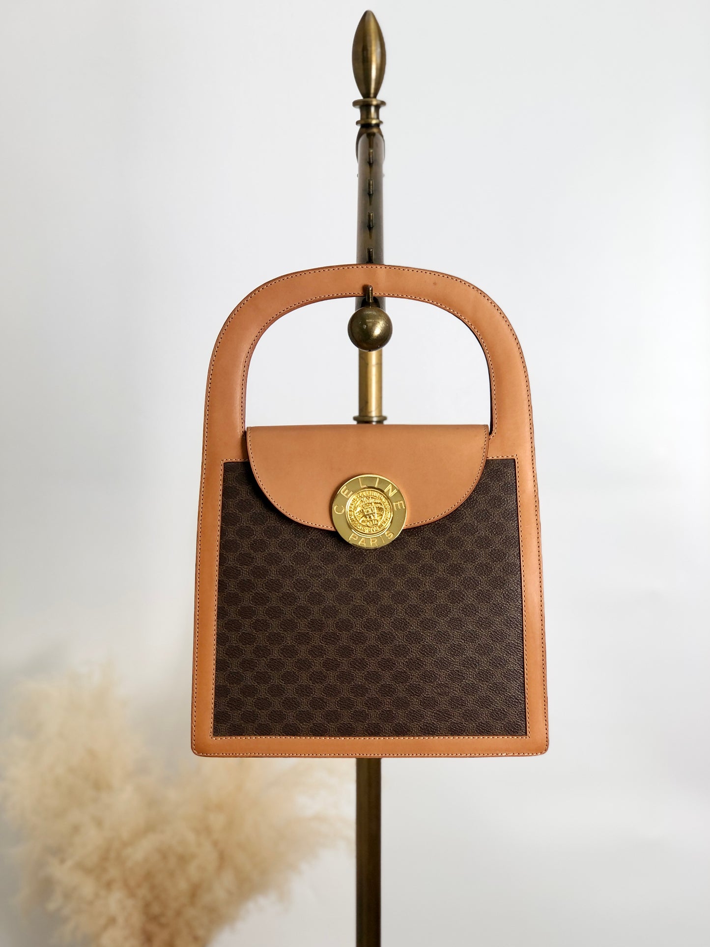 CELINE Macadam Medal Motif Handbag Brown Vintage gkav3f