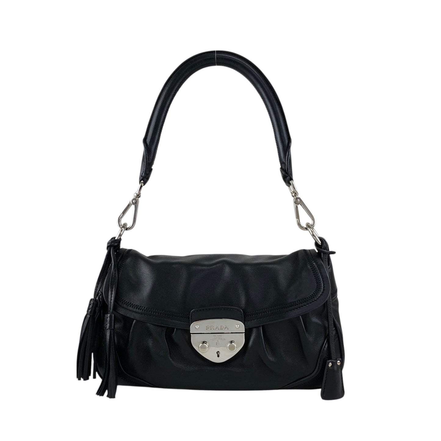 PRADA Front Buckle Handbag Black Vintage 5dmfc4