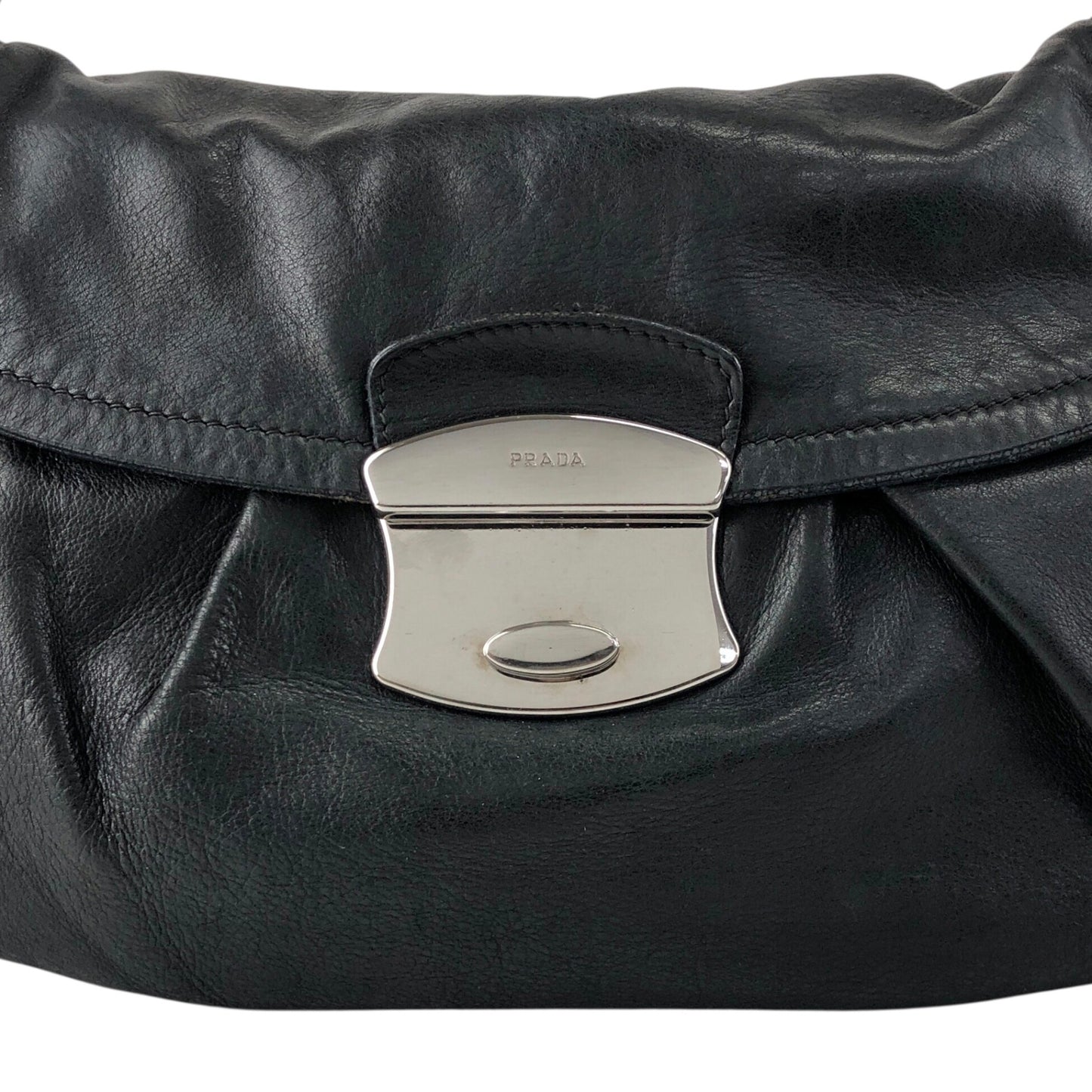 PRADA Logo Front Buckle Shoulder bag Black Vintage 4b8iuy