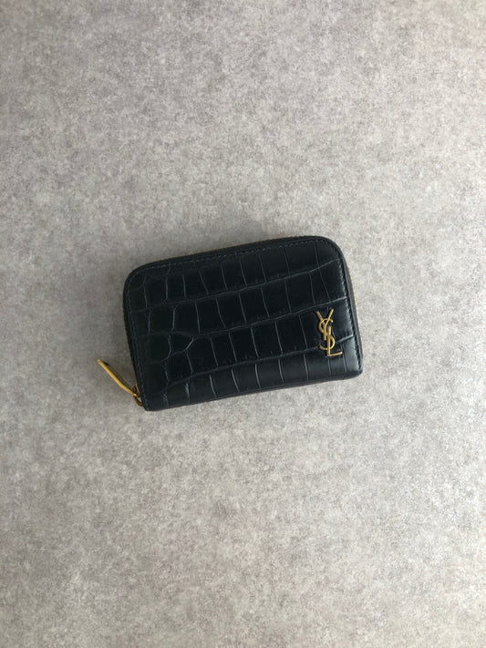 Yves Saint Laurent YSL Logo Coin Purse Black Vintage 3ra84p