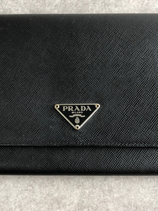 PRADA Triangle Logo Folded Wallet Black Vintage dwgxzb