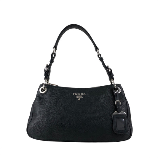 PRADA Logo Shoulder bag Black Vintage j4hmuw