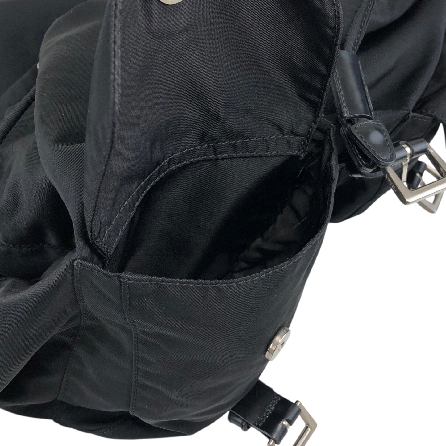 PRADA Tessuto Triangle Logo Double Pocket Backpack Black Vintage 3pvjac