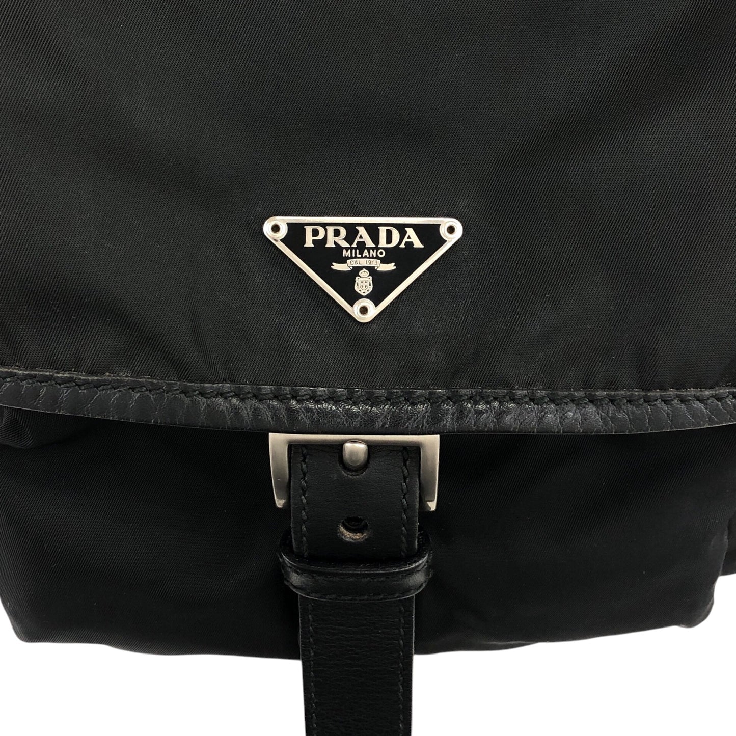PRADA Triangle Logo Front Buckle Shoulder bag Black Vintage bshy4h