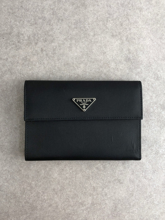 PRADA Triangle Logo Trifold Wallet Black Vintage vdir46