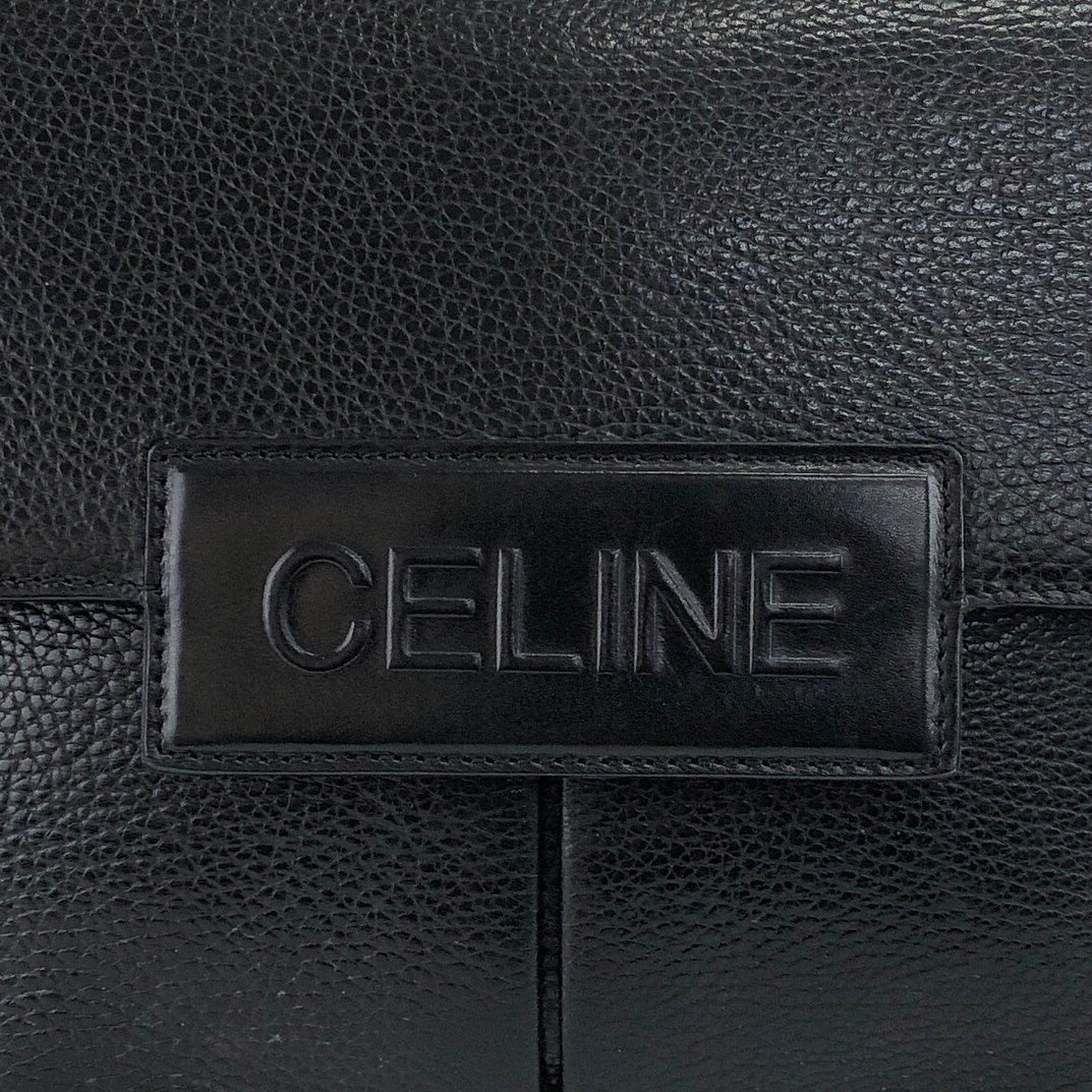 CELINE Logo Embossed Shoulder bag Black Vintage 66np7h