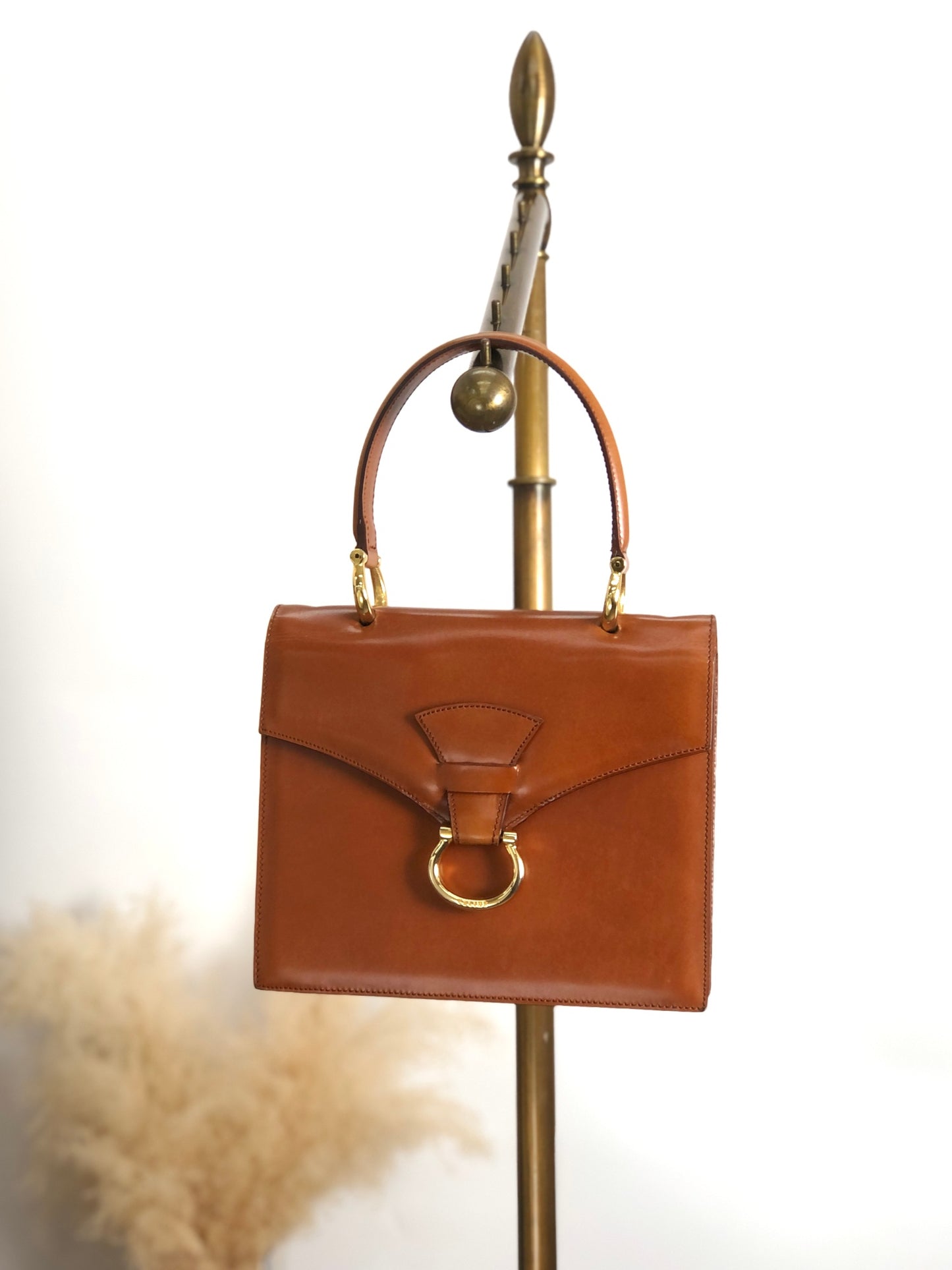 CELINE Horse Bit Handbag Brown Vintage w8t6ny