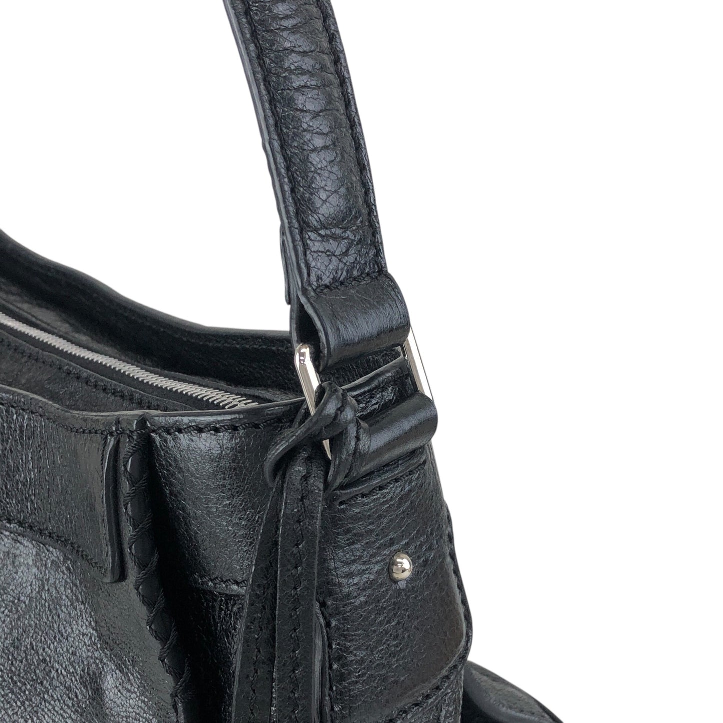 CELINE Horse Carriage Logo Handbag Hobobag Black Vintage hieixd