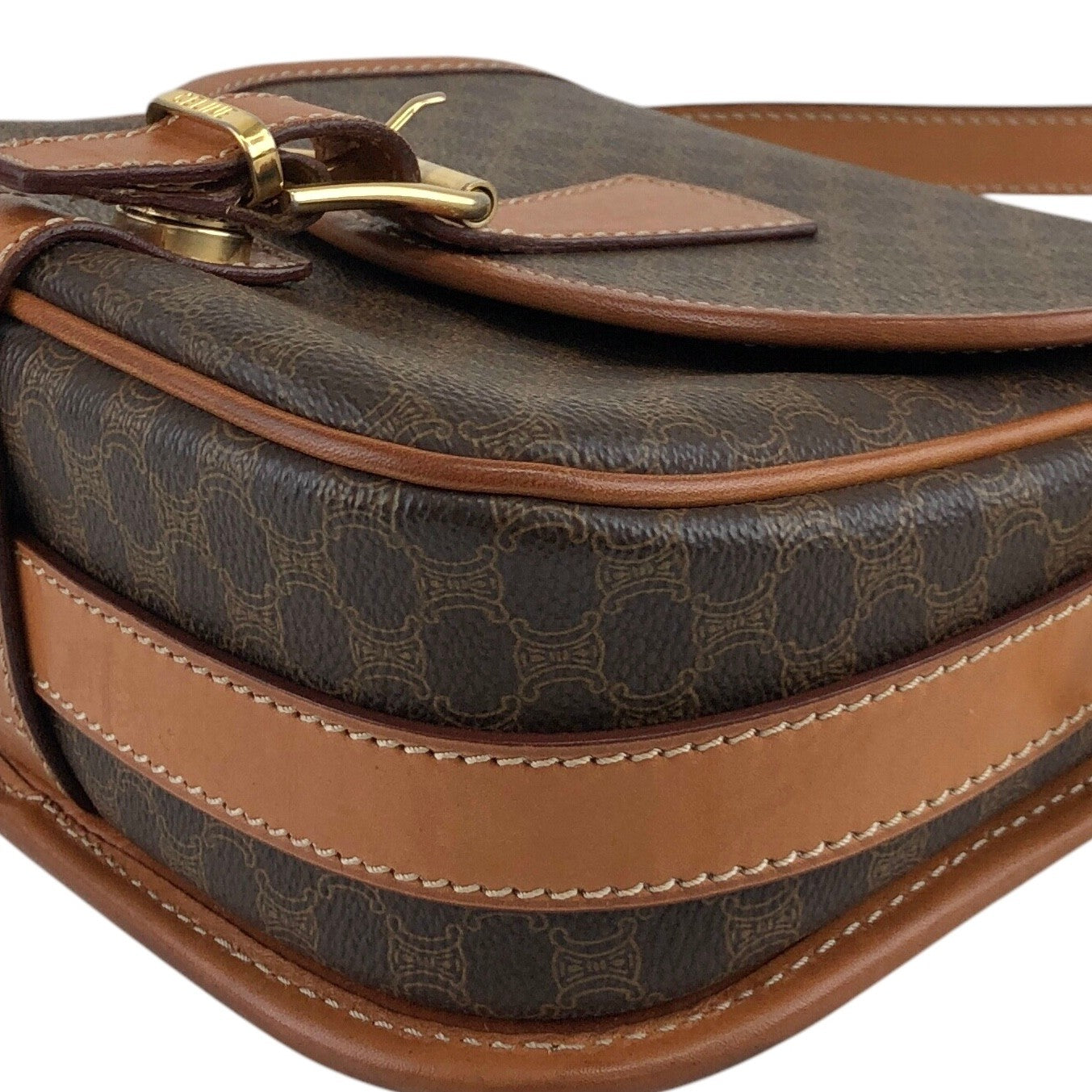 CELINE Macadam Front Buckle Shoulder bag Brown Vintage h4fac7