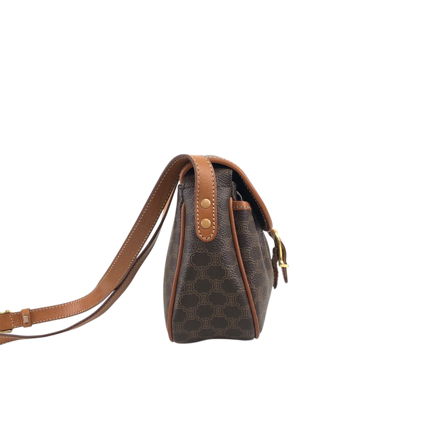 CELINE Macadam Blason Front Buckle Shoulder bag Brown Vintage msur28