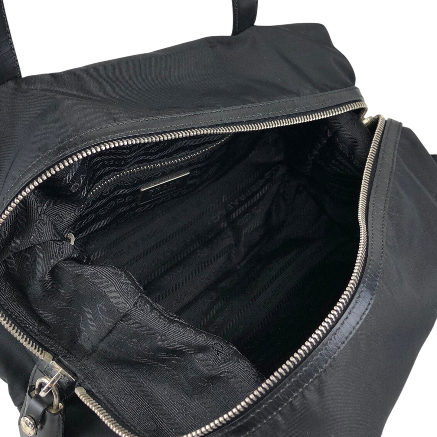 PRADA Tessuto Triangle Logo Small Boston bag Handbag Black Vintage kg2zxs