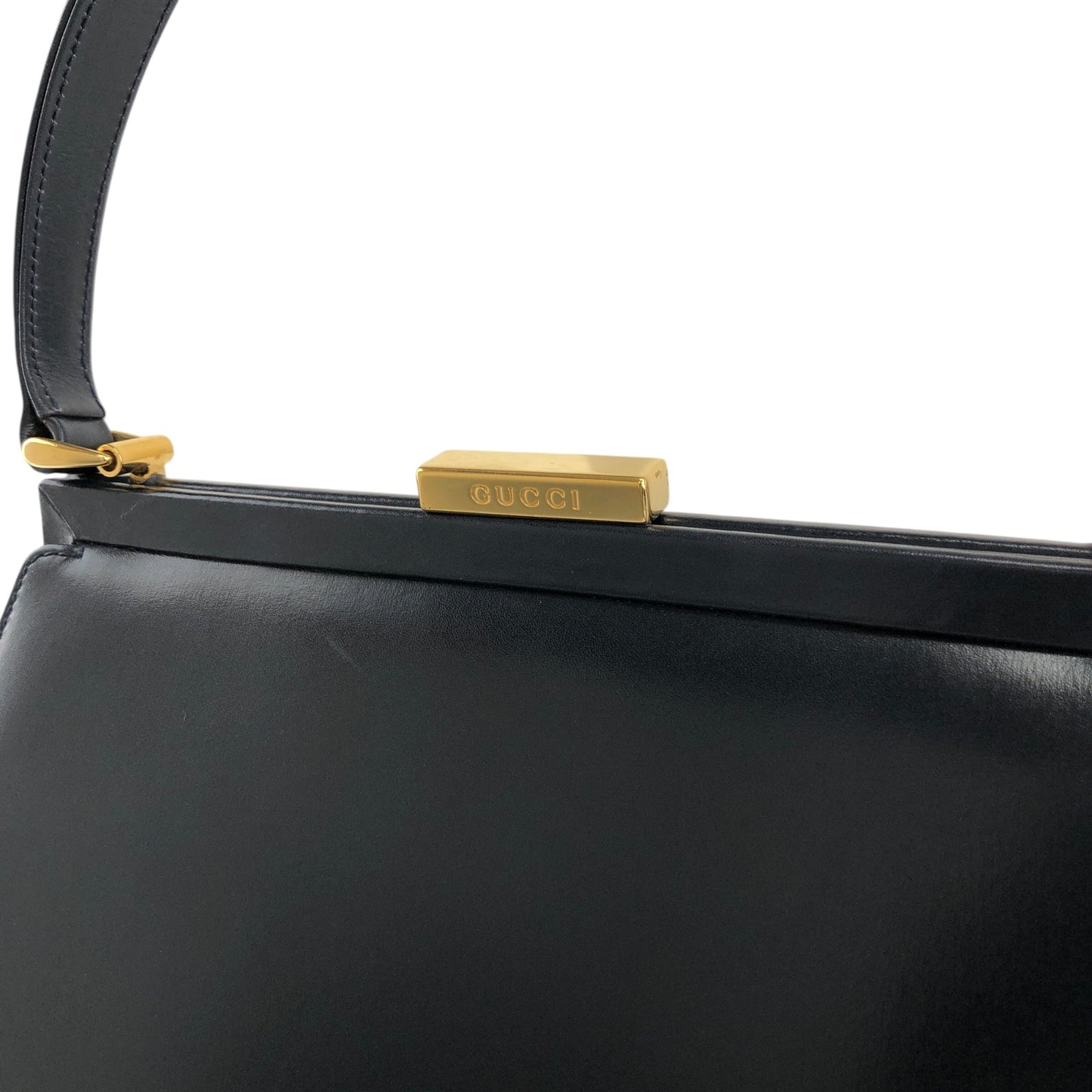 GUCCI Metal Clasp Handbag Navy Vintage 7taztf