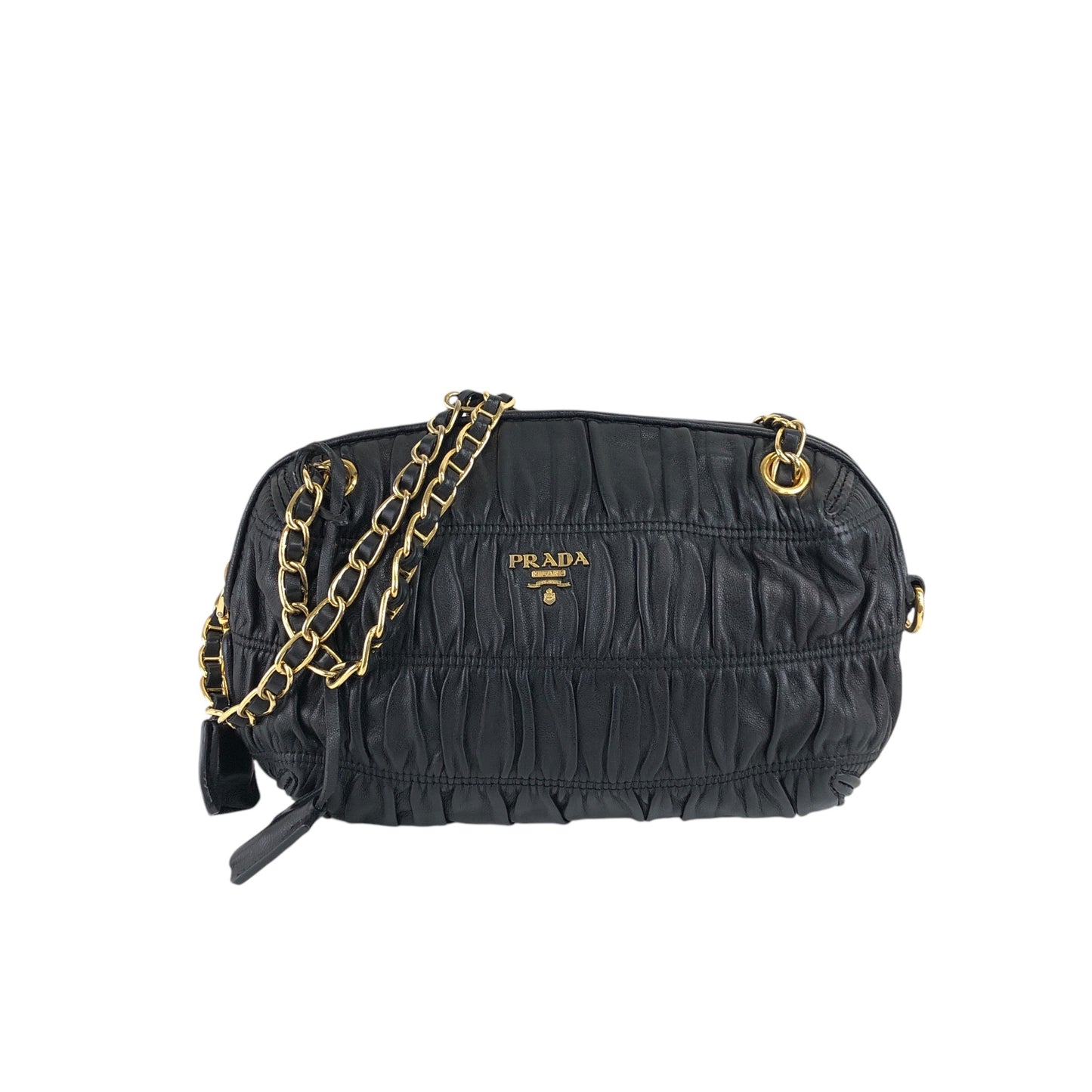 PRADA 標誌鏈條單肩包 黑色 復古 befgd4