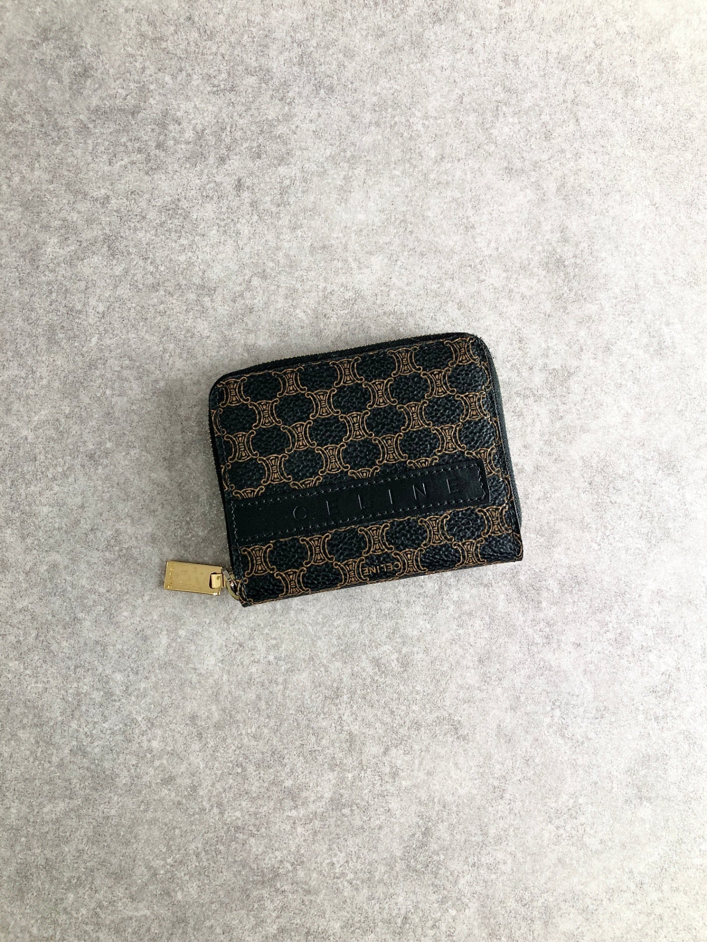 CELINE Macadam Logo Coin Purse Black Vintage 2hudzh
