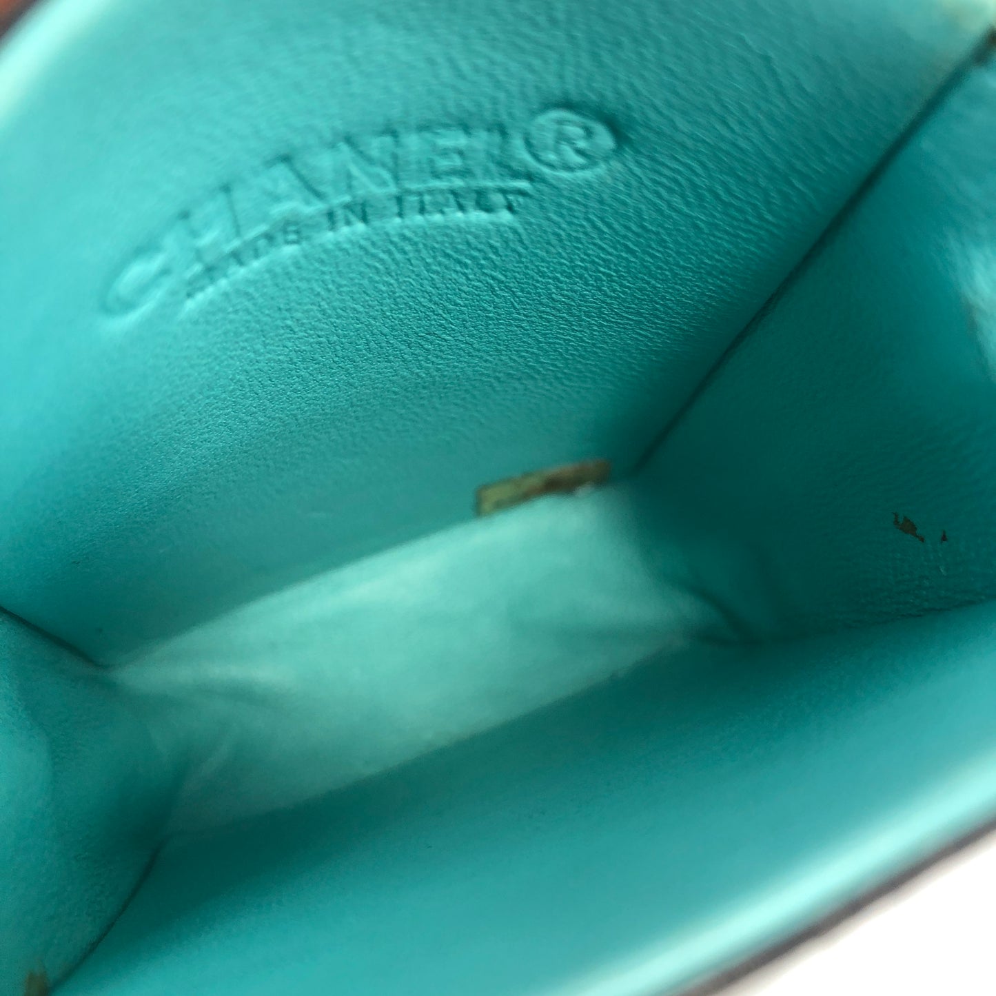 CHANEL Unborn Calf Leather Chain Crossbody Shoulder bag Micro bag Turquoise Vintage 4xxvtp
