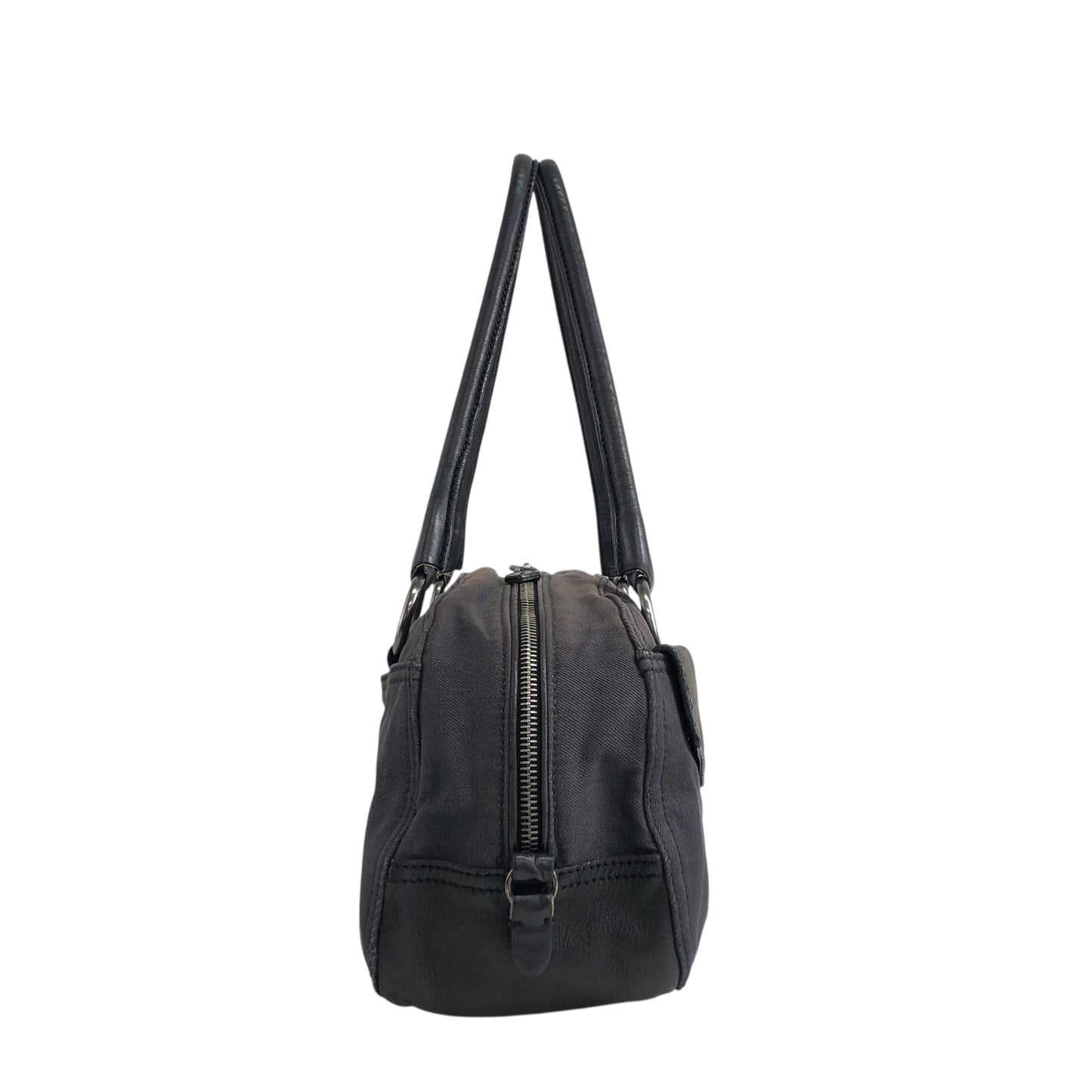 PRADA Triangle Logo Front Pocket Small Boston bag Handbag Black Vintage 7uz66d