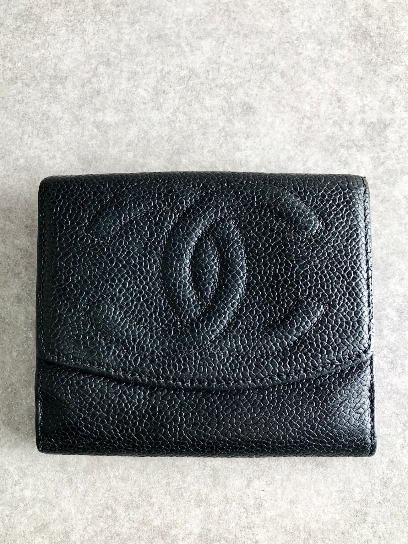 CHANEL Coco Mark 折疊皮夾 黑色復古 twdca6