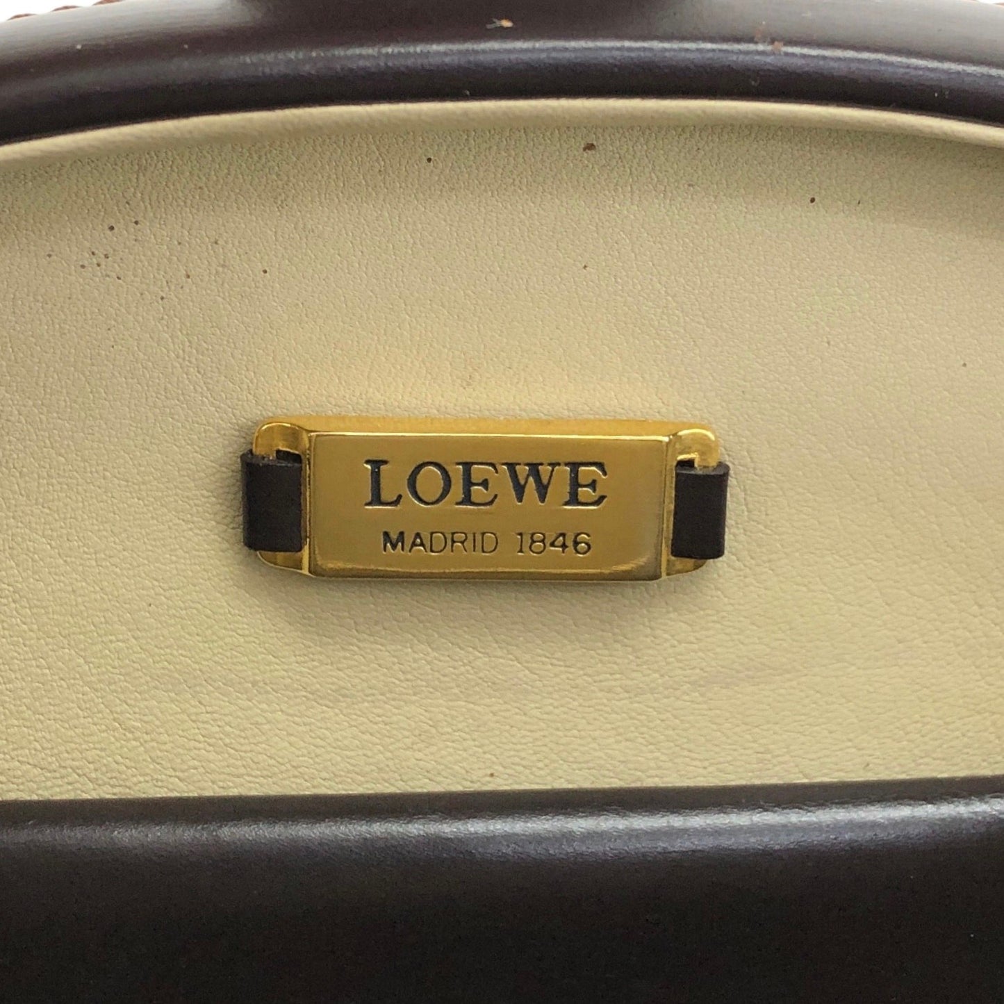 LOEWE Logo Embossed Round Handbag Brown Vintage pyjsv4